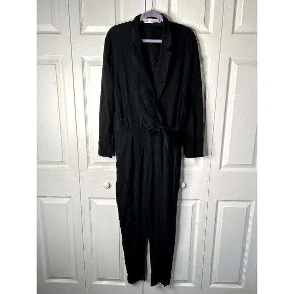 IRO Delicate Black Long Sleeve Tie Waist V-Neck Jumpsuit Women's Size FR 38